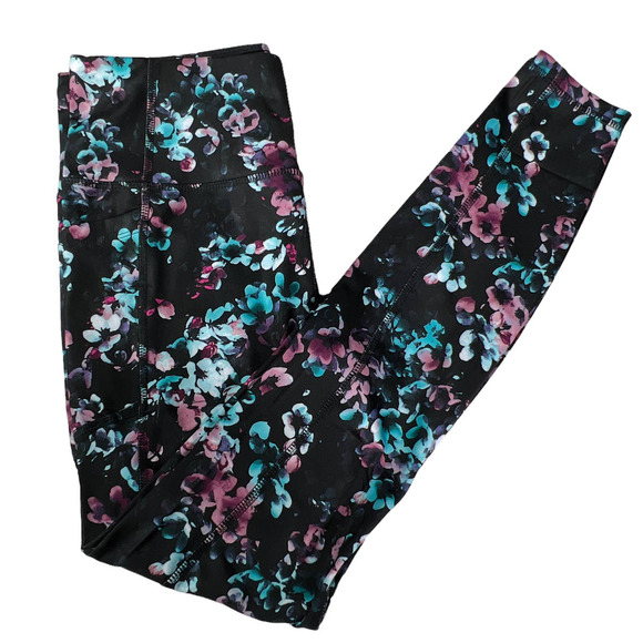 Avia Pants - Avia Active Core Performance Legging Black Multi Watercolor Floral Large